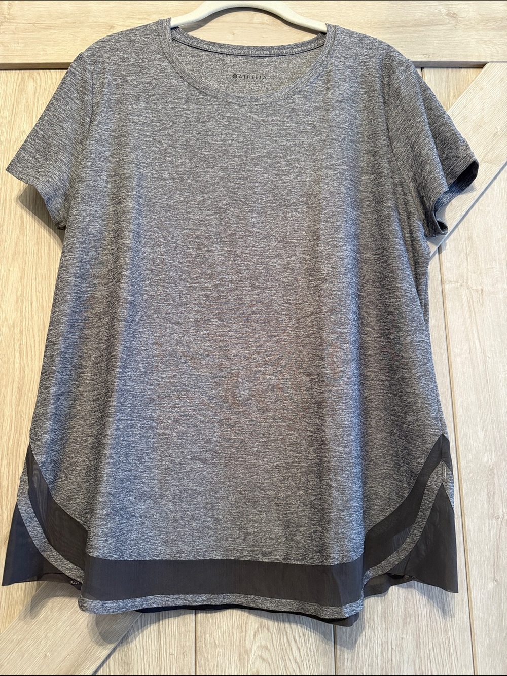 Athleta Gray Short-Sleeve Tee with Sheer Trim